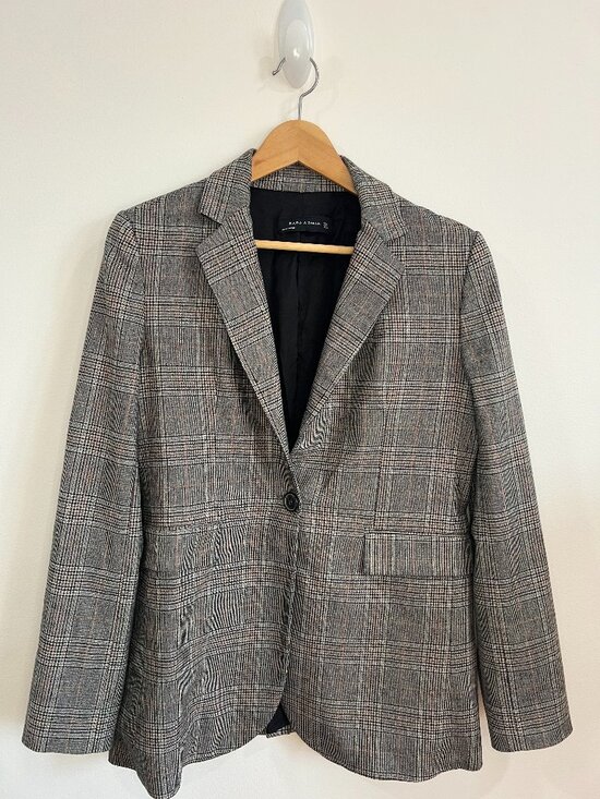 ZARA Jackets & Blazers - Zara Glen Check Plaid Blazer Women's Sz S Single Button Wool Blend Office